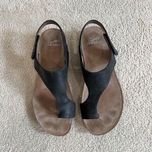 Dansko‎ Reece Sandal Size 39 8.5 Black Leather Toe Strap Slingback Flat